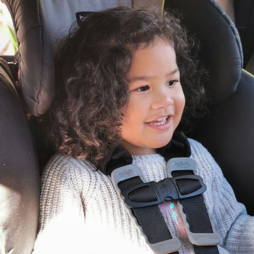 3 year old in forward-facing child restraint in New Zealand.